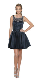Juliet 808 Sleeveless Short Dress Beaded Illusion Neckline