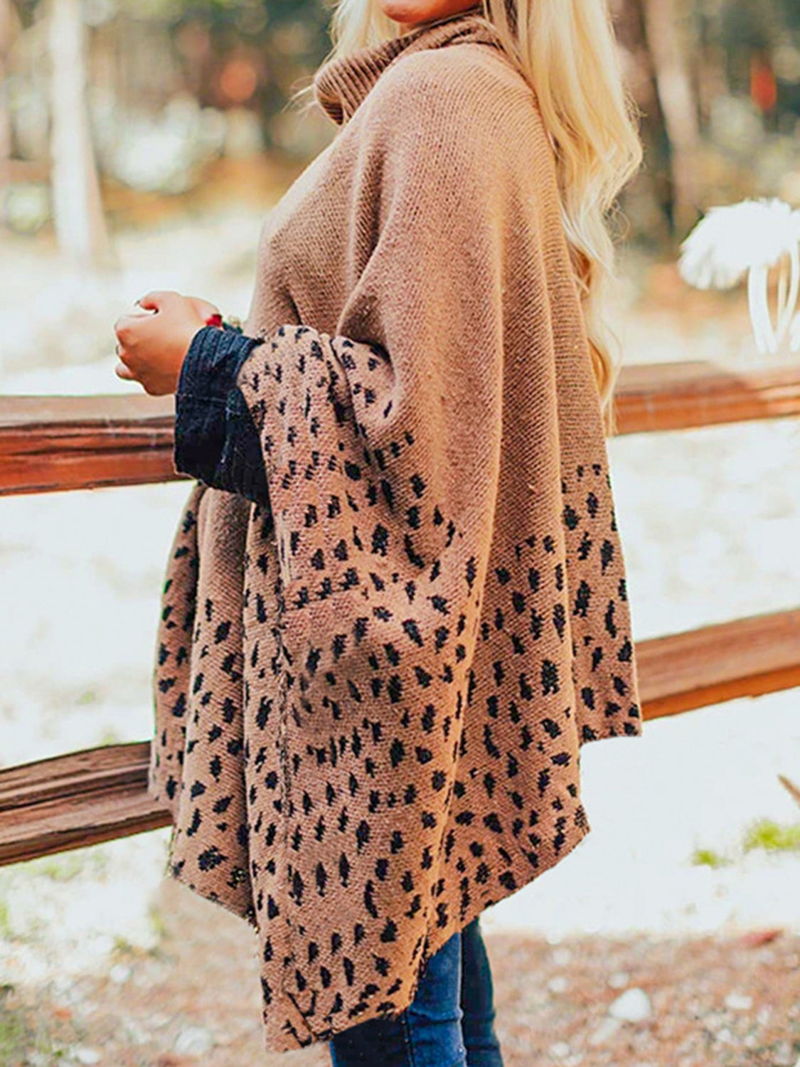 Monah Paloma 100% Acrylic Pretty-n-Plush Leopard Print Detail Turtleneck Poncho (Multicolor)