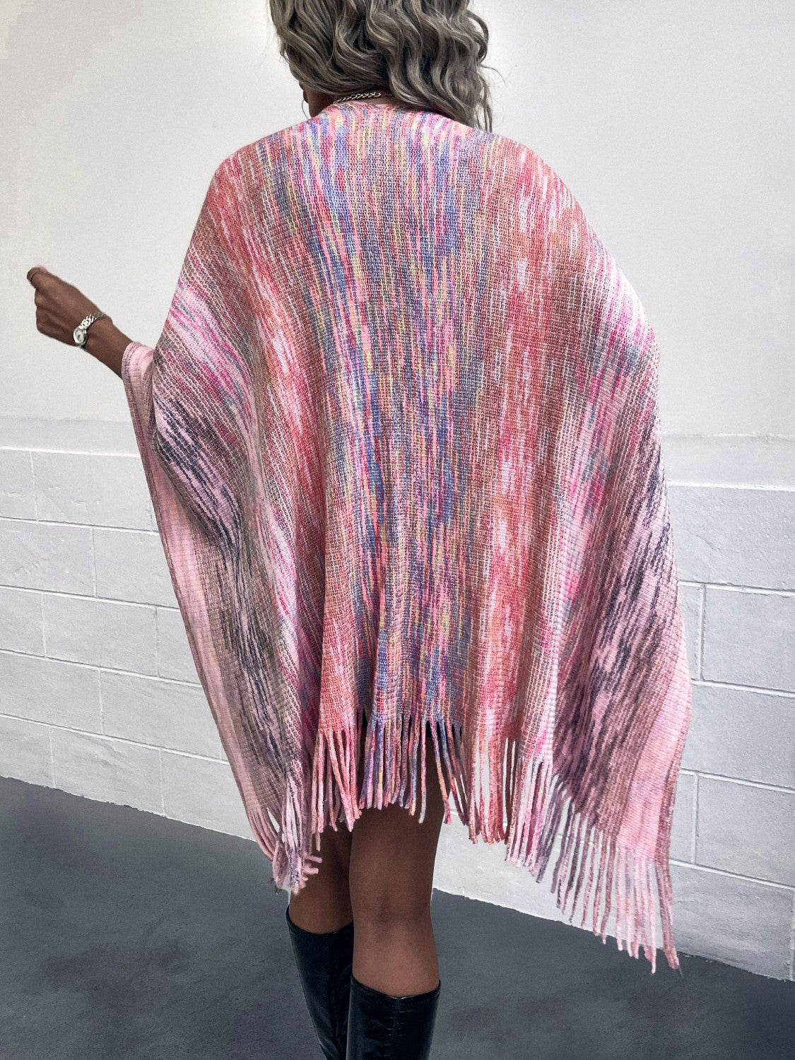 Monah Paloma 100% Polyester Pretty-n-Plush Heathered Fringe Hem Poncho (Multicolor)