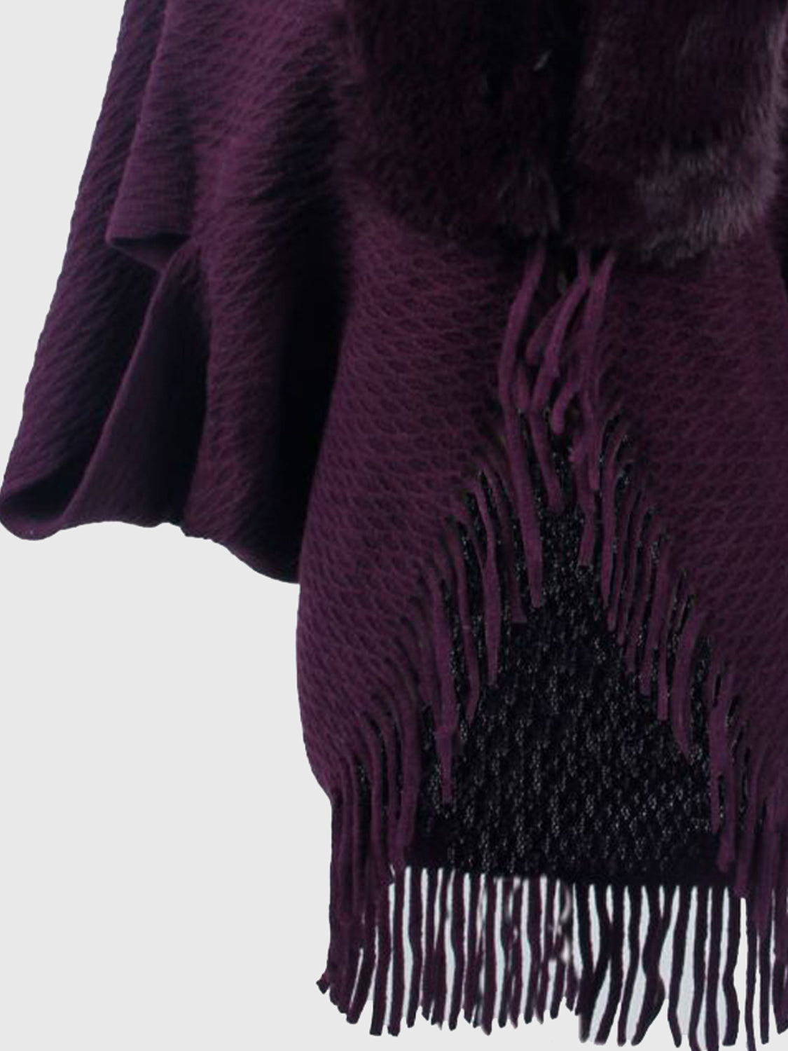 Monah Paloma 100% Polyester Pretty-n-Plush Open Front Fur Collar Fringe Poncho (Multicolor)