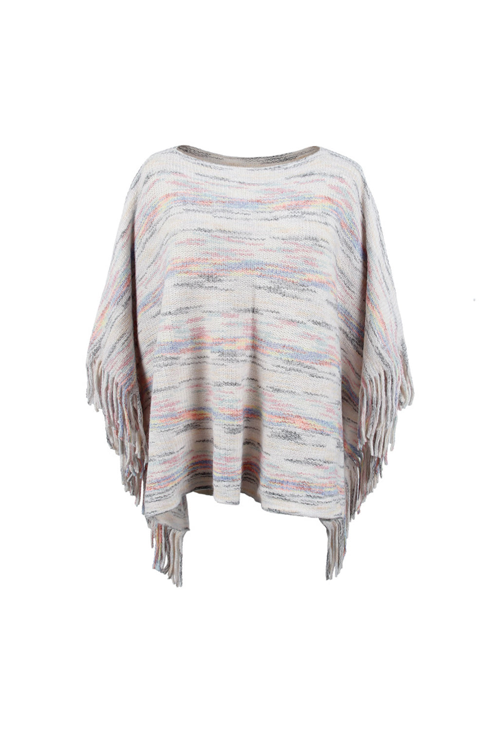 Monah Paloma 100% Polyester Pretty-n-Plush Round Neck Fringe Detail Cloak Sleeve Poncho (Multicolor)