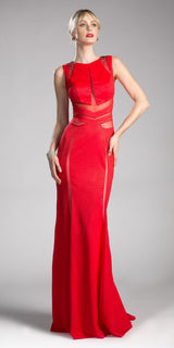 Cinderella Divine 84792 Sleeveless Sheer Cut Out Gown Beaded