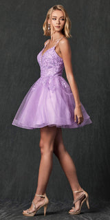 Juliet 859 Short Floral Applique Glitter Tulle A-Line Dress