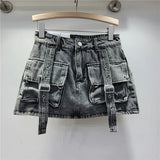 Retro Pink Large Pocket Denim Suit Spring Summer Sleeveless Short Vest High Waist Hip Wrapped Skirt 2 Pieces Sets Women Outfits - treasures-4-u-2-day