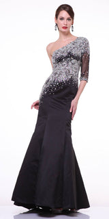 Cinderella Divine 8789 Mermaid Dress One Shoulder Sleeve Embellished Sheer Bodice