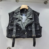 Retro Pink Large Pocket Denim Suit Spring Summer Sleeveless Short Vest High Waist Hip Wrapped Skirt 2 Pieces Sets Women Outfits - treasures-4-u-2-day