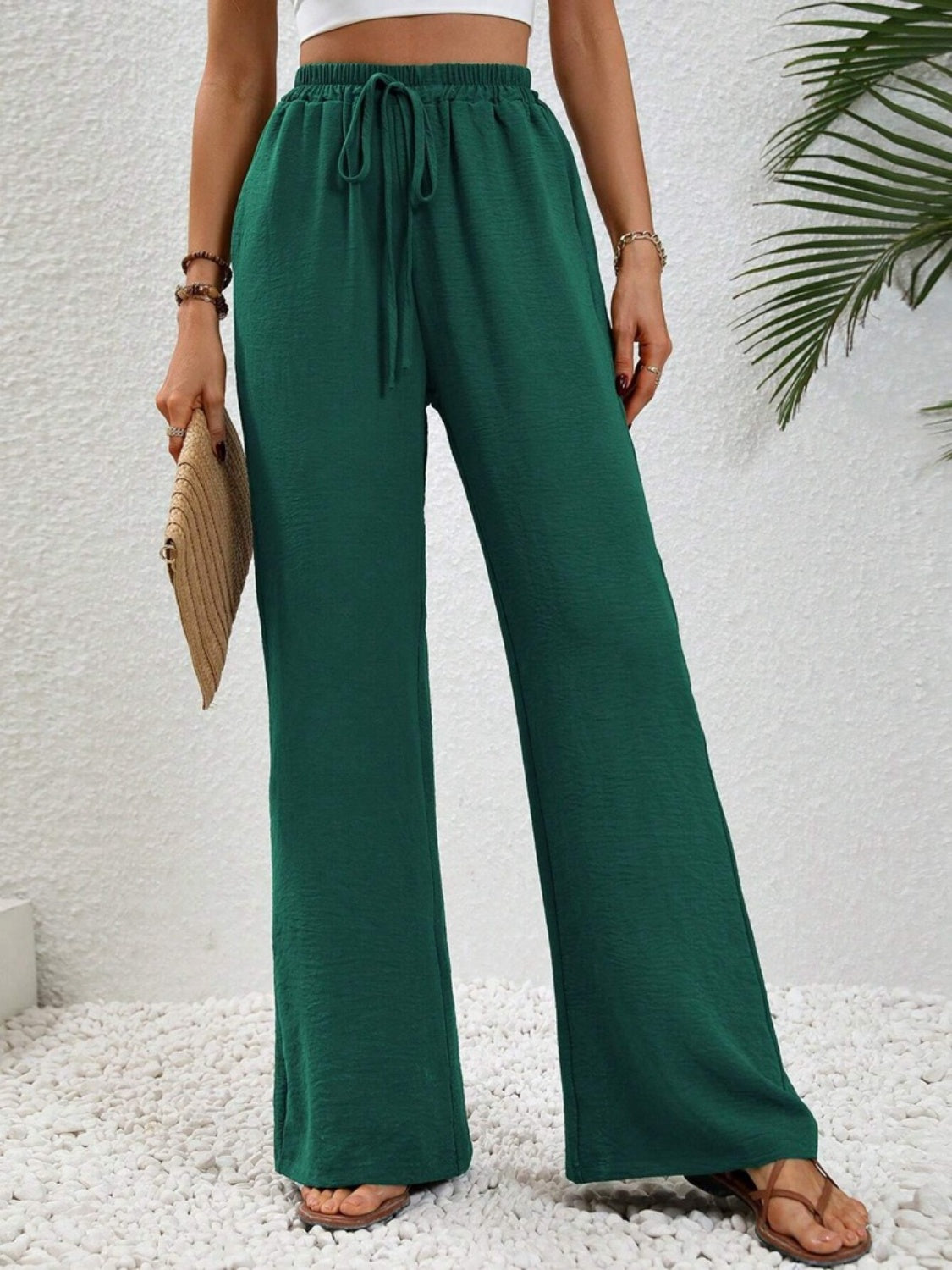 Our Best 100% Polyester Wide Leg Drawstring Waist Palazzo Pants (Multi Colors)