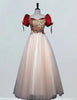 Red printed satin prom dress boat neckline long tulle ball gown plus size lace up evening dress gown