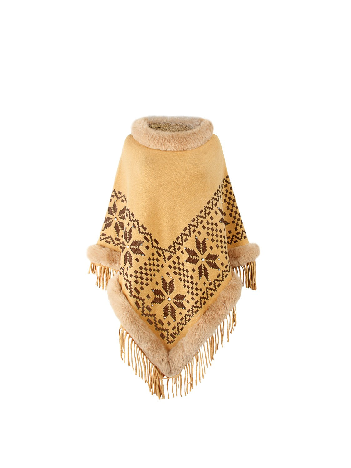 Monah Paloma Acrylic Blend Pretty-n-Plush Fringe Geometric Cape Sleeve Poncho (Multicolor)