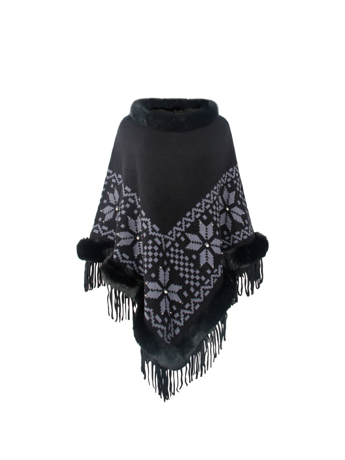 Monah Paloma Acrylic Blend Pretty-n-Plush Fringe Geometric Cape Sleeve Poncho (Multicolor)