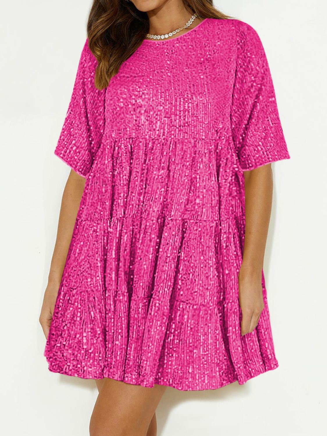 Fashion Plus Polyester/Elastane Sequin Bespangled Half Sleeve Mini Dress (Multi)