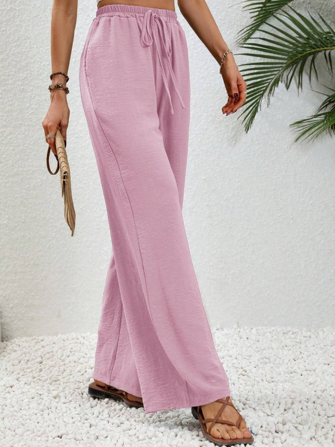 Our Best 100% Polyester Wide Leg Drawstring Waist Palazzo Pants (Multi Colors)