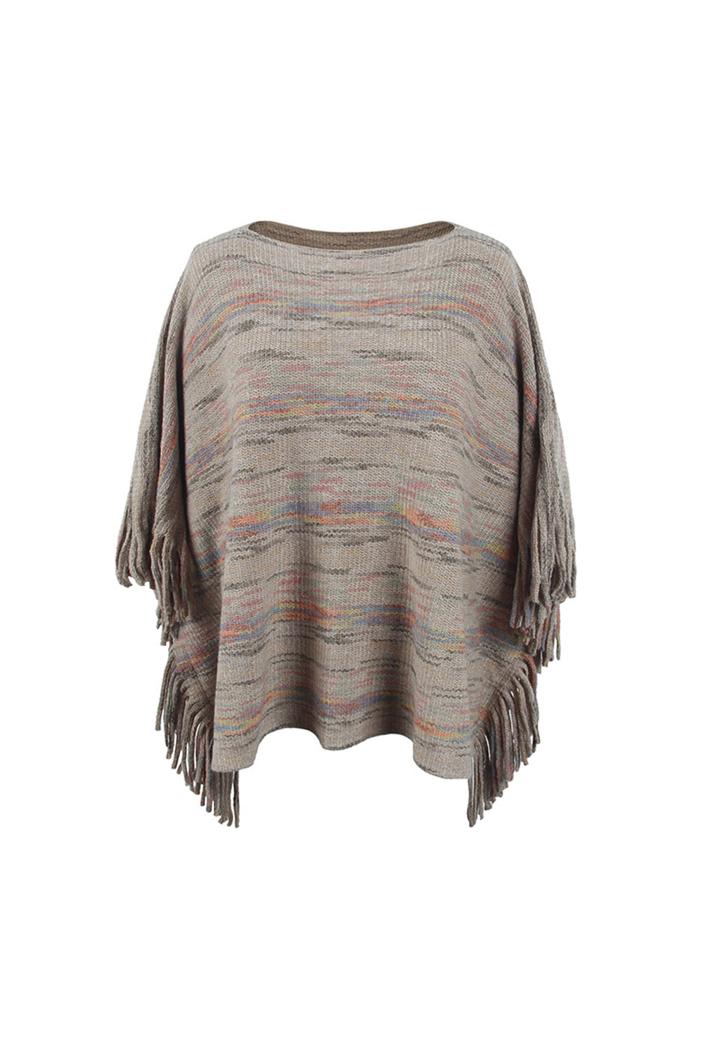 Monah Paloma 100% Polyester Pretty-n-Plush Round Neck Fringe Detail Cloak Sleeve Poncho (Multicolor)