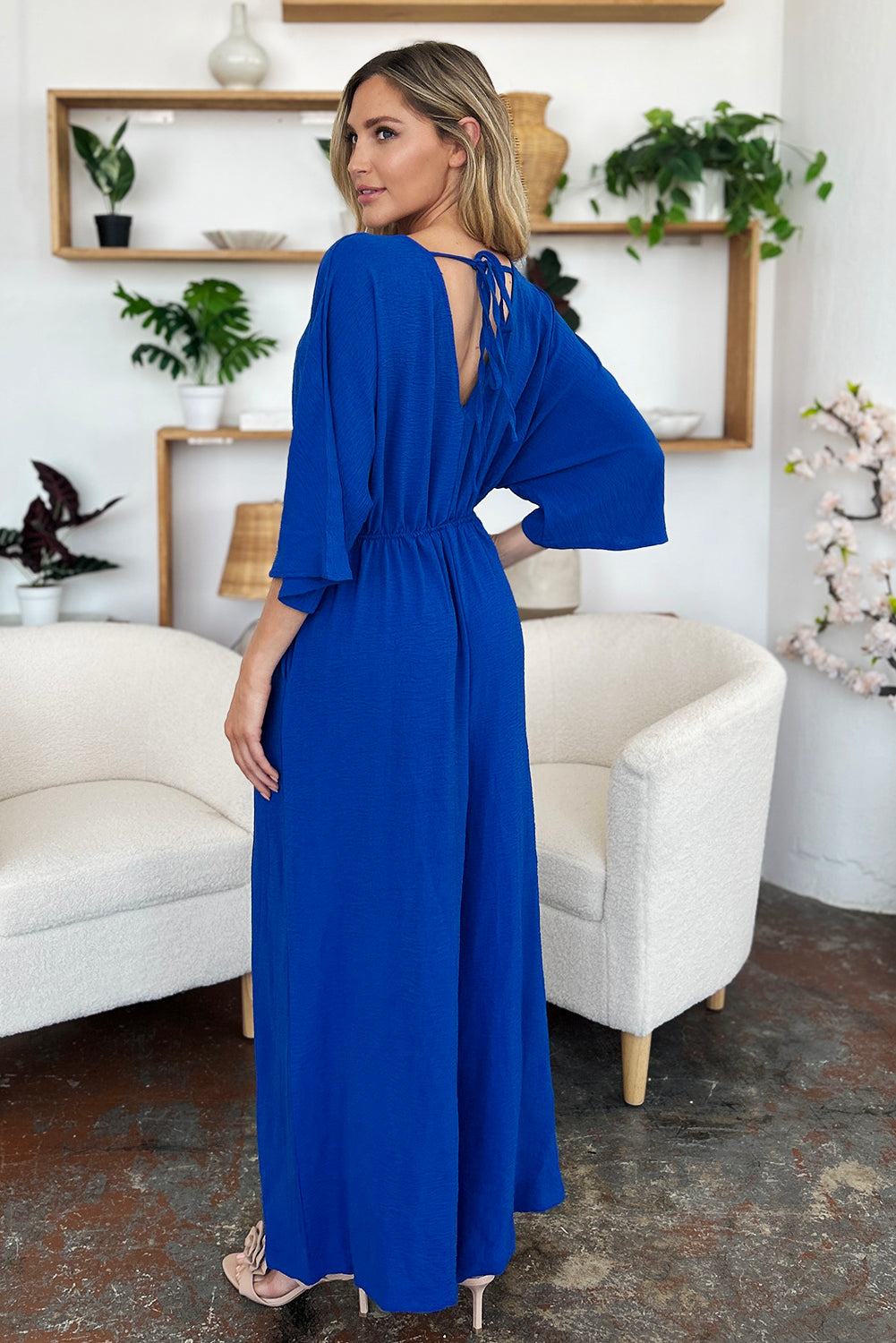 Double Take Full Size Surplice Wide Leg Jumpsuit with Pockets