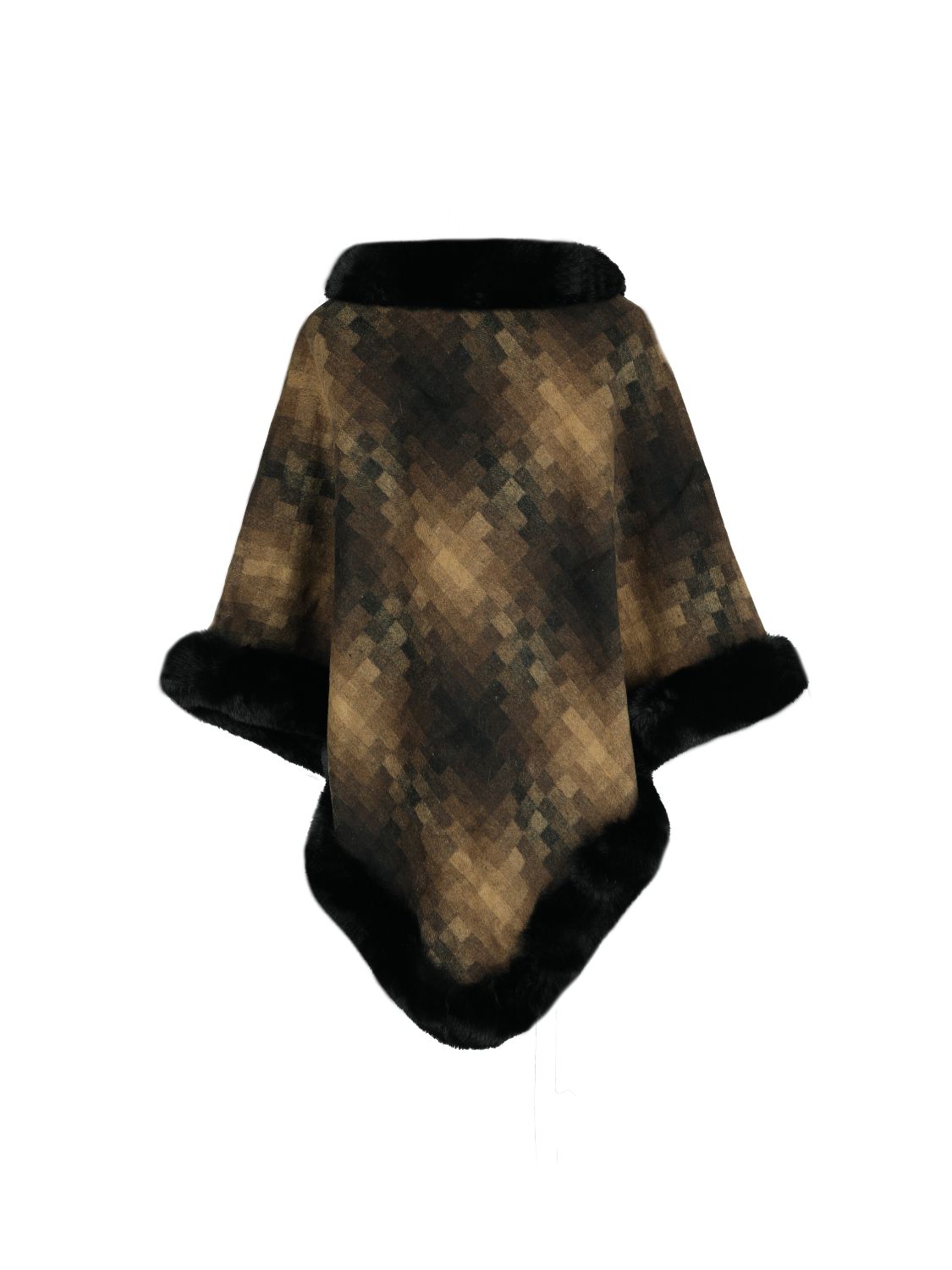 Monah Paloma 100% Polyester Pretty-n-Plush Faux Fur Collar and Trim Plaid Poncho (Multicolor)