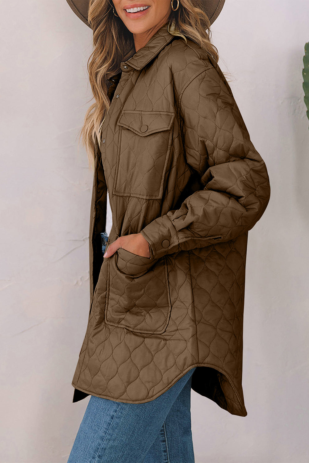 Our Best 100% Nylon Snap Down Collared Cushy Comfort Quilted Detail Winter Coat (Multicolor)