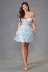 Juliet JT920K Dress Short Tulle Sequin A-Line Cocktail Dress