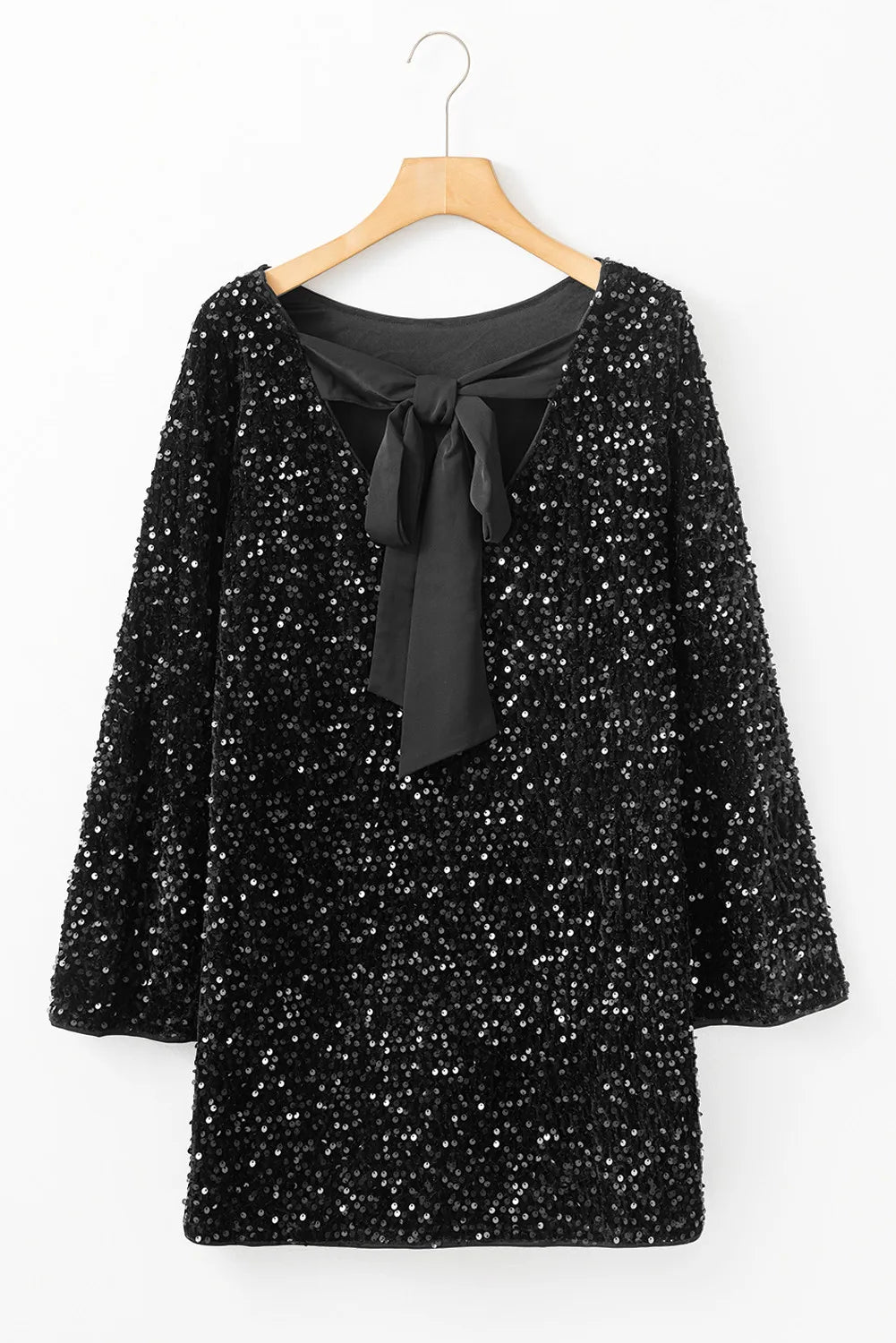 Fashion Plus Polyester/Elastane Sequin Bespangled Long Sleeve Mini Dress (Black)