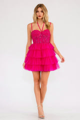 Juliet JT923S Dress Leaf Lace Corset with Ruffle Tulle Skirt
