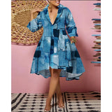 Women Sexy Fashion Printed Shirt Dresses Chic V Neck Loose Long Sleeve Dress Causal Vacation Female Mini Vestidos Robe Clothing - treasures-4-u-2-day