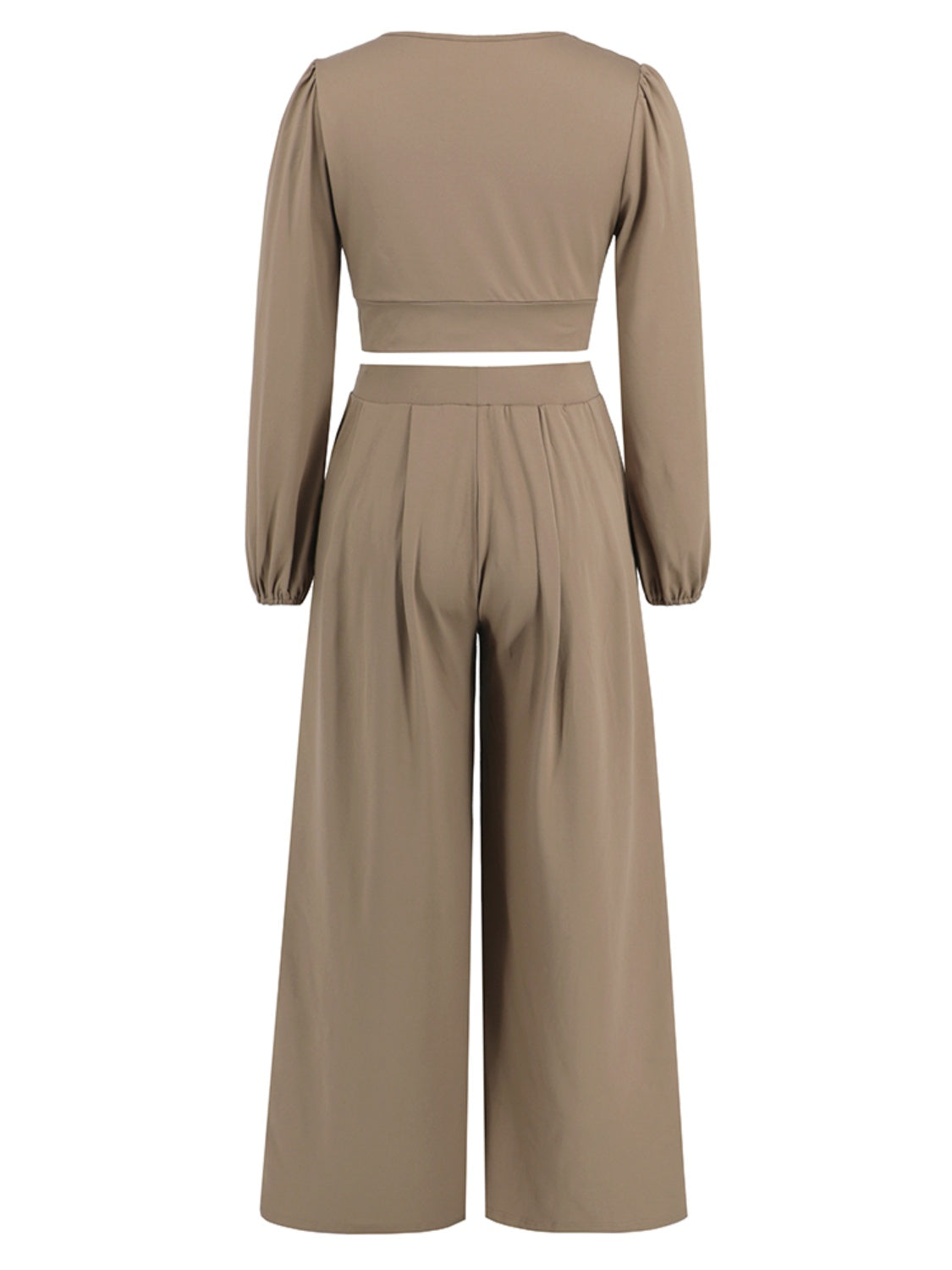 Our Best Polyester Blend Long Sleeve Surplice Top Wide Palazzo Pant Two Piece Set (Multicolor)