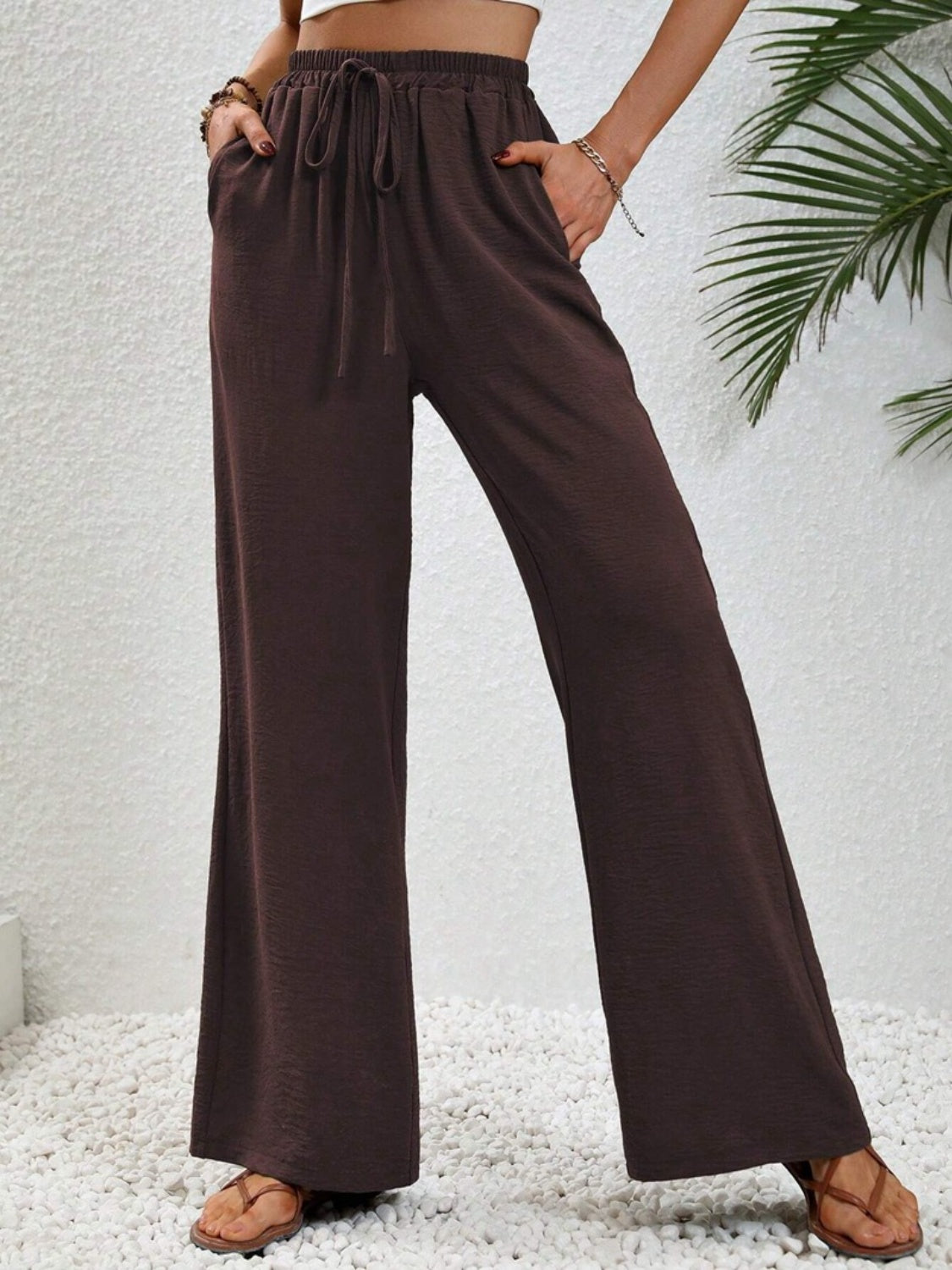 Our Best 100% Polyester Wide Leg Drawstring Waist Palazzo Pants (Multi Colors)