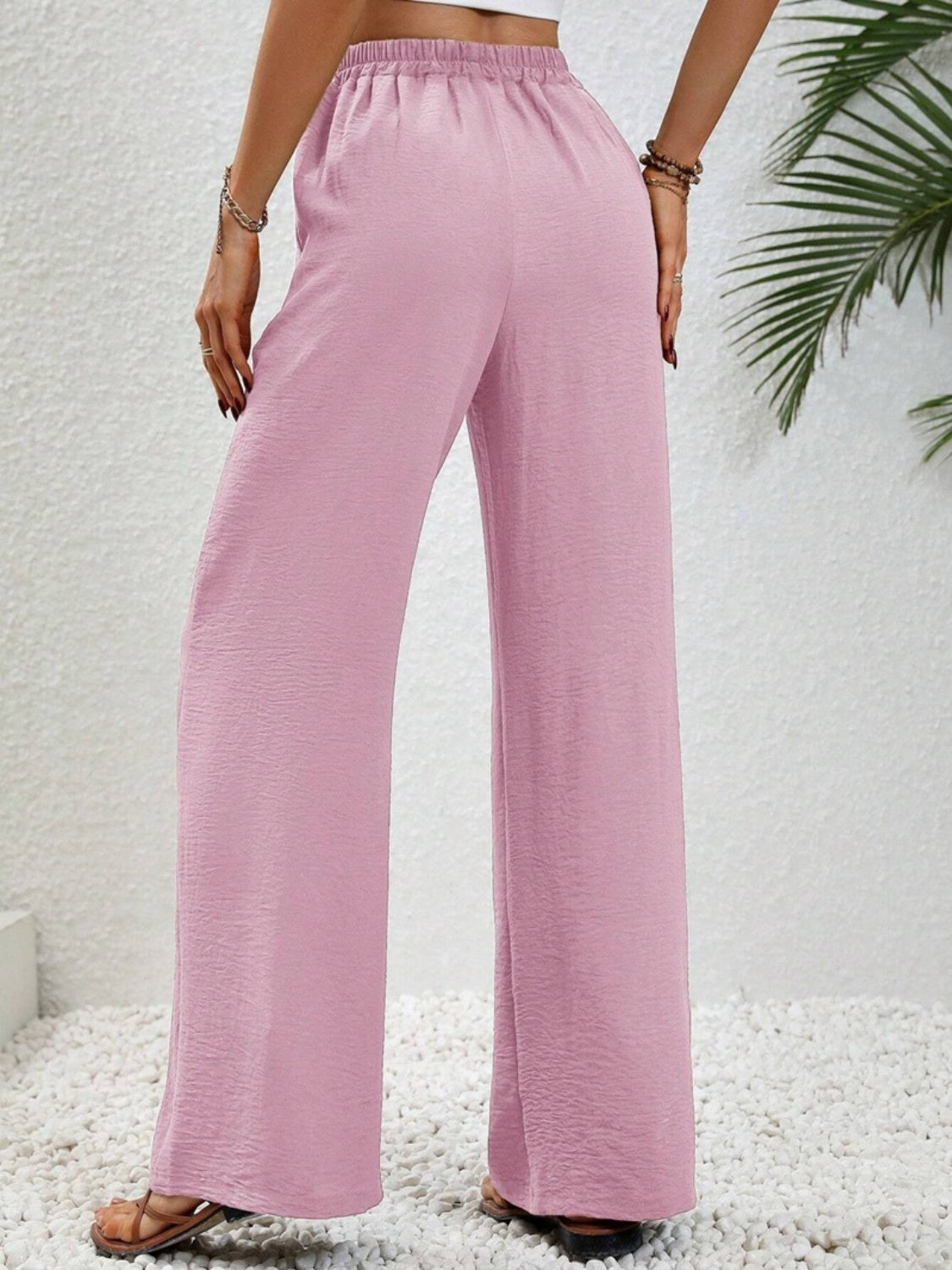 Our Best 100% Polyester Wide Leg Drawstring Waist Palazzo Pants (Multi Colors)