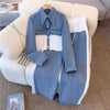Two Piece Sets Women Pant Set Denim Splice Matching Sets Spring Top Wide Leg Long Pants Casual Loose Lace Up High Waist Jogger - treasures-4-u-2-day