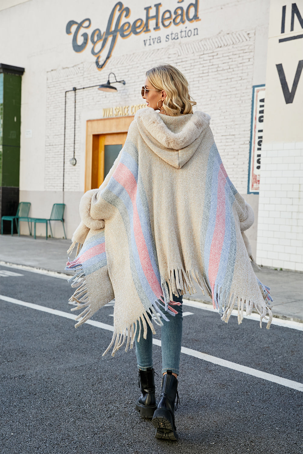 Monah Paloma 100% Polyester Pretty-n-Plush Long Line Fur Fringe Detail Poncho (Multicolor)