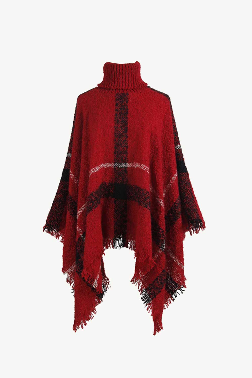 Monah Paloma Acrylic Blend Pretty-n-Plush Plaid Turtleneck Raw Hem Poncho (Multicolor)