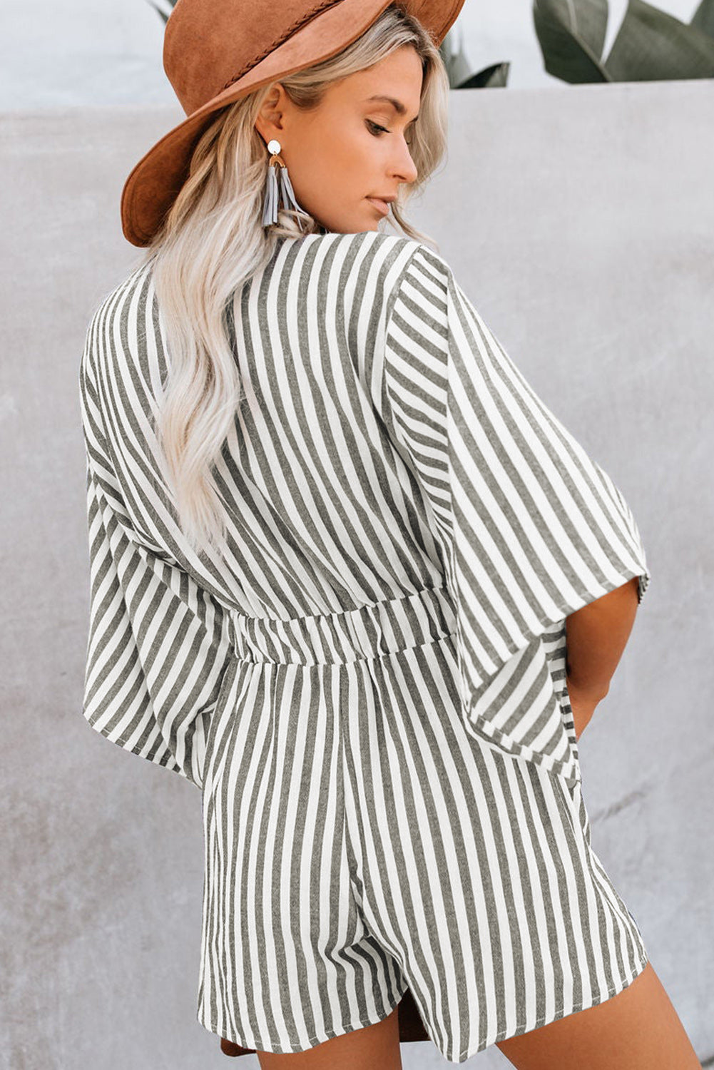 Bow Striped Kimono Sleeve Romper