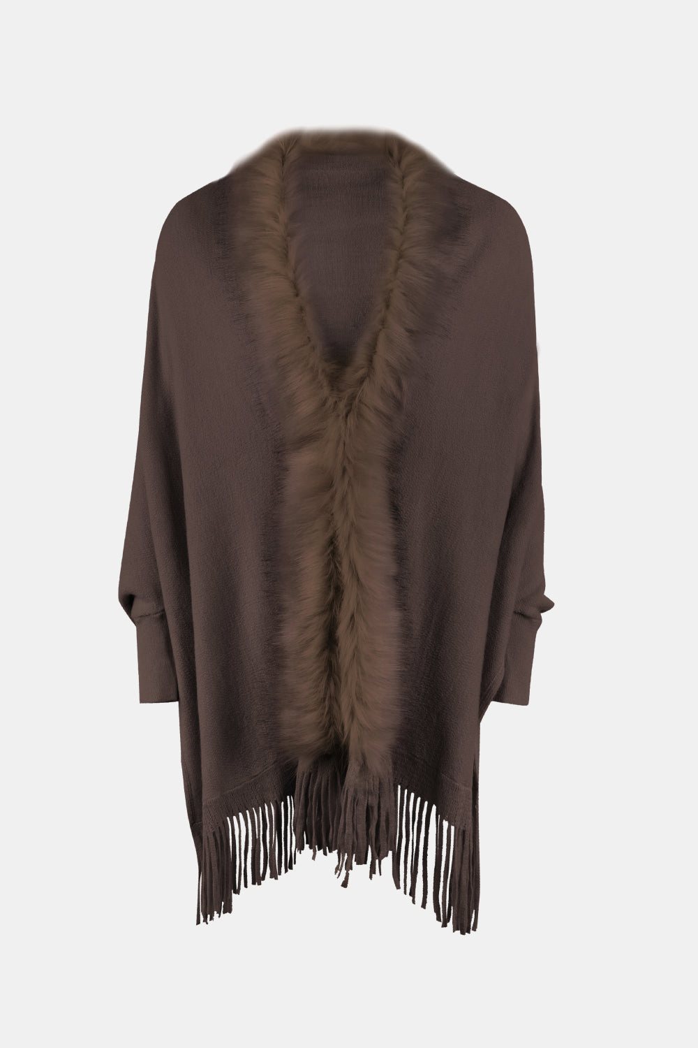 Monah Paloma 100% Polyester Pretty-n-Plush Fringe Detail Open Front Long Sleeve Poncho (Multicolor)