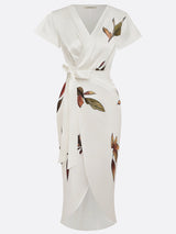 European And American V-neck Short-sleeved Lace-up Digital Printed Dress