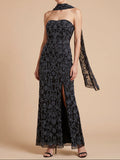 Lara 9916- Strapless Beaded Gown with Scarf