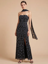 Lara 9916- Strapless Beaded Gown with Scarf