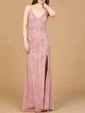 Beaded Lace-up Dress with Slit