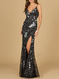 Mirror Beaded Gown With High Slit