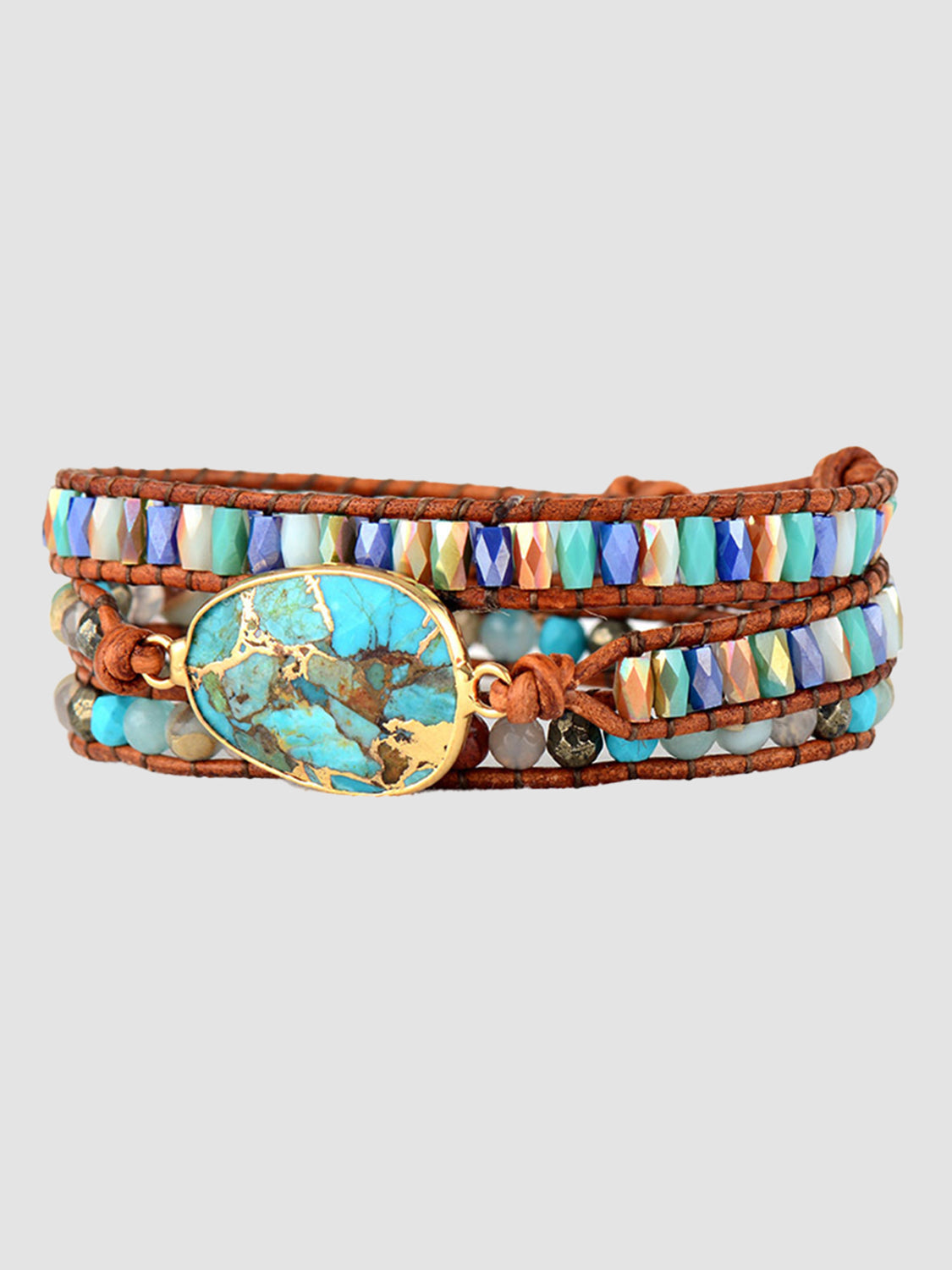 The Persian Princess Triple-Layer Semi-Precious Natural Stone Imperial Bracelet (Aqua)