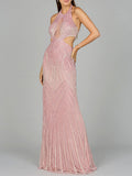Halter Neck Beaded Dress with Cutouts