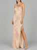 One Shoulder Beaded Gown with Fringe Slit