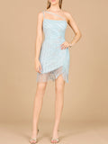 One Shoulder Fringe Short Dress