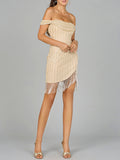 Off Shoulder Fringe Wrap Dress