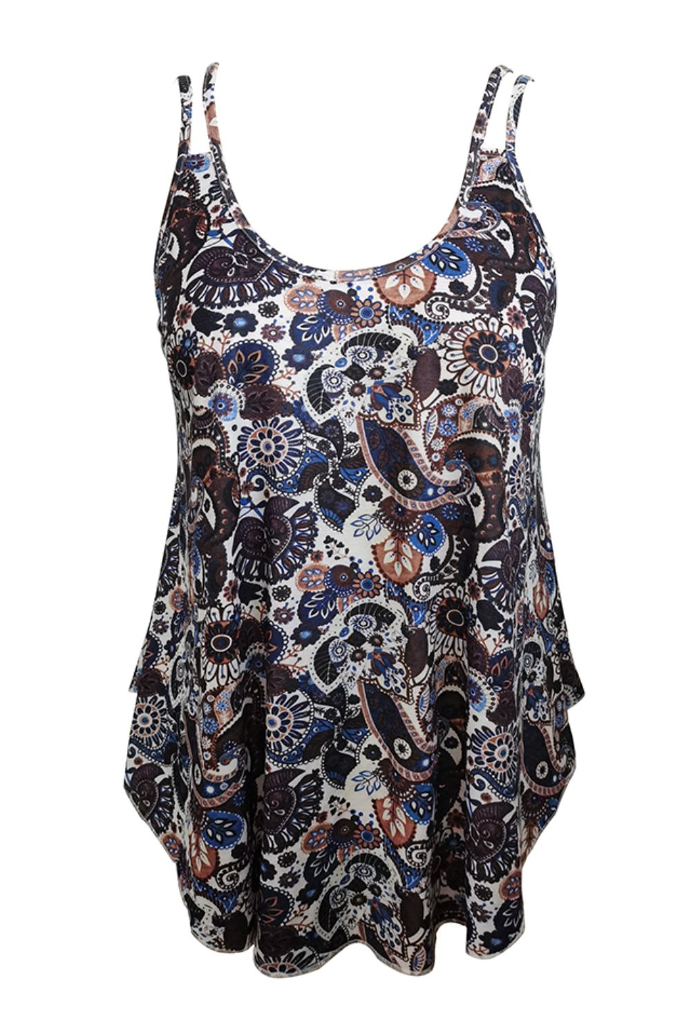 Our Best Polyester Blend Scoop Neck Fashion Plus Paisley Pattern Double-Strap Cami Top (Multicolor)