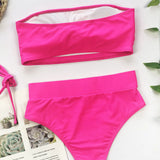 Chic Metal Buckle Strapless Bikini Swimsuit for Women