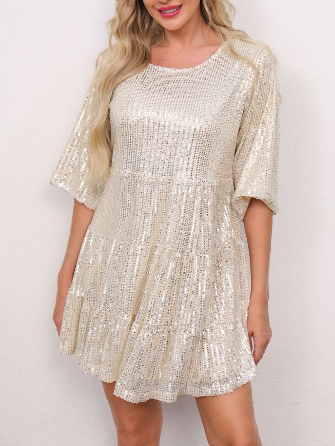 Fashion Plus Polyester/Elastane Sequin Bespangled Half Sleeve Mini Dress (Multi)