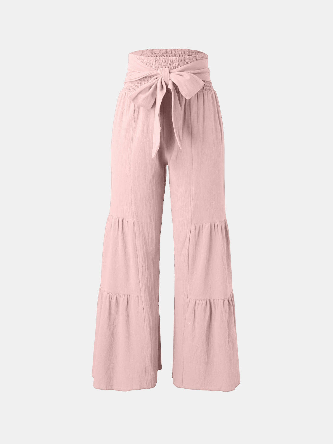 Our Best Polyester Blend Waist Tie Ruched Wide Leg Palazzo Pants (Multi-Colors)