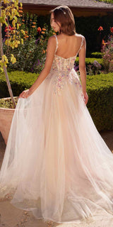 Andrea & Leo A1288 Long A-Line Dress Multicolored Floral Embellishments