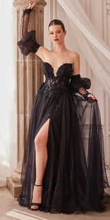 Andrea & Leo A1303 Long Strapless A-Line Glitter Tulle Gown