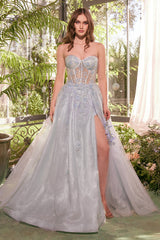 Andrea & Leo A1381 Tulle Daisy Asymmetric A-Line Gown