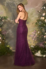 Andrea & Leo A1497 Strapless Floor Length Lace Overlay Formal Gown
